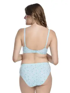 PIBU Pack Of 2 Floral Printed Lightly Padded Cotton Bra With Brief