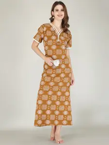 JVSP FASHION Ethnic Motifs Printed Maxi Nightdress