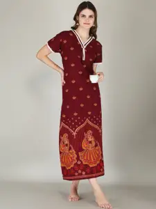 JVSP FASHION Ethnic Motifs Printed Maxi Nightdress