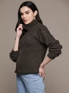 Roadster Women Self Design Cable Knit Pullover