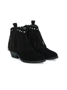 DressBerry Women Block-Heeled Fringed Detail Chelsea Boots