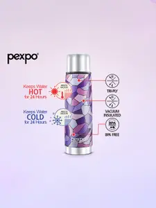 Pexpo Flamingo Purple Printed ISI Certified Thermosteel Hot UV Flask Water Bottle 500ml
