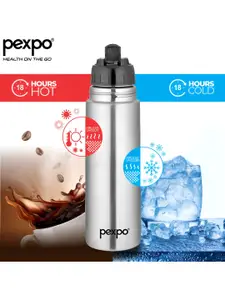 Pexpo Flippro Silver-Toned Double Wall Thermosteel Flask Insulated Water Bottle 1000ml