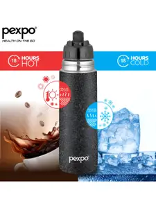 Pexpo Flippro Black Double wall Thermosteel Hot and Cold flask Insulated Water Bottle 1L