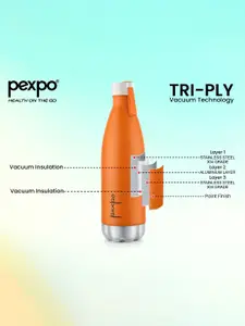 Pexpo Espresso Orange Printed ISI Certified Thermosteel Glossy Flask Water Bottle 500ml