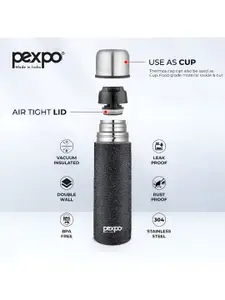 Pexpo Flippro Black Double wall Thermosteel Hot & Cold flask Insulated Water Bottle 500 ml
