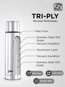 Pexpo Flexo Silver ISI Certified Thermosteel Hot & Cold Water Insulated Bottle 500ml
