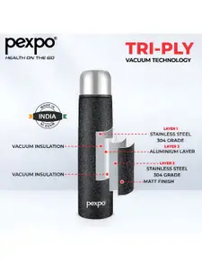 Pexpo Flippro Black Thermosteel Double wall Hot & Cold Flask Insulated Water Bottle 1L