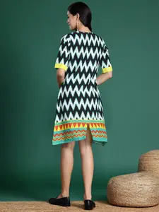 Sangria Chevron Print Pure Cotton Ethnic Dress