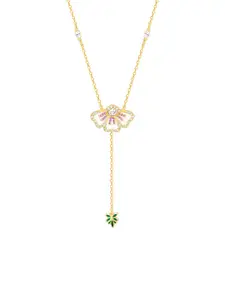 GIVA 925 Sterling Silver Gold-Plated Stone Studded Flower Pendant With Chain