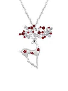 Mahi Women Rhodium-Plated Deer-Shaped Pendant With Chain