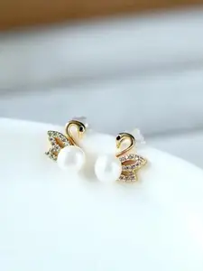 VAGHBHATT Stainless Steel Gold-Plated Pearls Studded & Beaded Studs Earrings