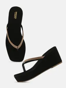 Anouk Gold-Toned Embellished Open Toe Wedge Heels