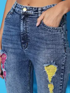 BAESD Women Flared High-Rise Mildly Distressed Whiskers Cotton Jeans