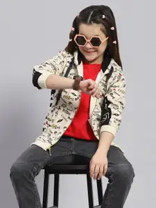 Monte Carlo Girls Conversational Printed Hooded Front-Open Sweatshirt