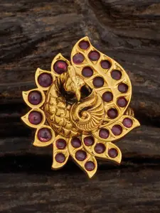 Kushal's Fashion Jewellery Gold Plated Stone Studded Peacock Shaped Finger Rings