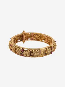 Kushal's Fashion Jewellery Embellished Bridal 92.5 Silver Gold-Plated Stone Temple Bangle