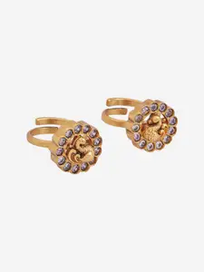Kushal's Fashion Jewellery Set Of 2 Gold-Plated Cubic Zirconia Studded Toe Rings