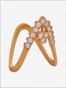 Kushal's Fashion Jewellery Embellished Bridal 92.5 Silver Gold Plated Stones Studded Ring