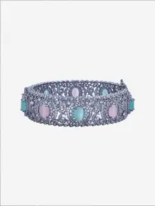 Kushal's Fashion Jewellery Rhodium-Plated Cubic Zirconia Studded Bangles