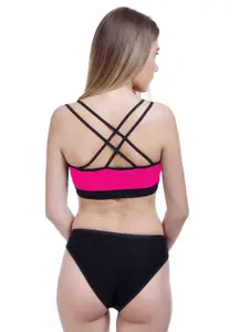 Aamarsh Pack Of 2 Cotton Mid-Rise Briefs & Non Padded Bra