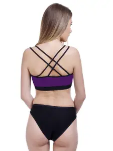 Aamarsh Pack Of 3 Cotton Mid-Rise Briefs & Non Padded Bra