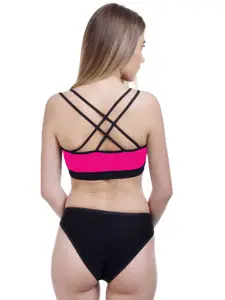 Aamarsh Pack Of 3 Cotton Mid-Rise Briefs & Non Padded Bra