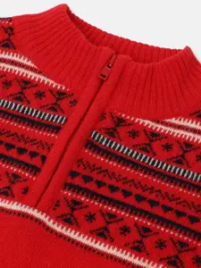 United Colors of Benetton Boys Geometric Printed Turtle Neck Half Zipper Pullover Sweater