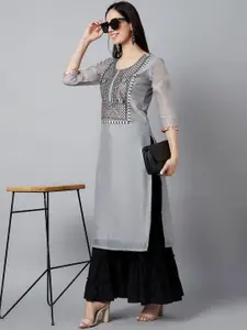 Anouk Black Tribal Yoke Design Thread Work Chanderi Silk Kurta