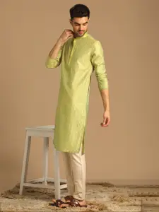 Manyavar Geometric Woven Design Zari Mandarin Collar Art Silk Straight Kurta With Pyjama
