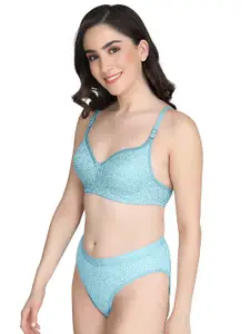 Aamarsh Printed Lightly Padded Cotton Bra With Briefs