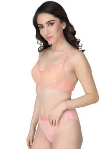 Aamarsh Printed Lightly Padded Cotton Bra With Briefs