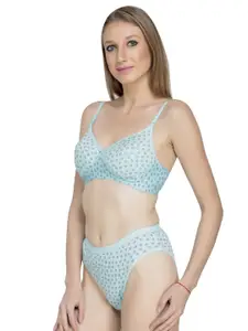 Aamarsh Printed Lightly Padded Cotton Bra With Briefs