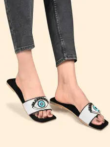 Shoestail Embellished No Back Strap Open Toe Flats