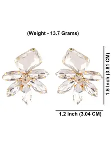 Efulgenz Gold-Plated Crystals Studded Floral Shaped Drop Earrings