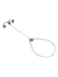 TEEJH Silver-Plated Stones Studded & Beads Beaded Ring Bracelet