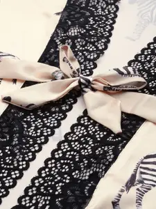 Ms.Lingies Conversational Printed Satin Robe with Lace Detail