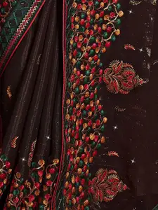 Satrani Floral Sequinned Pure Chiffon Saree