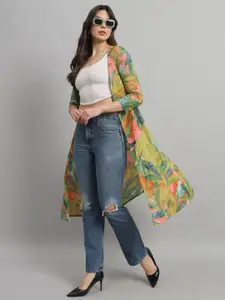 SCORPIUS Tropical Printed Cotton Longline Open Front Shrug