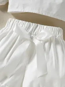 StyleCast Girls White Pure Cotton Top with Shorts