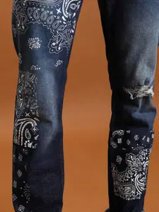 HIGHLANDER Men Slim Fit Mildly Distressed Heavy Fade Printed Stretchable Jeans