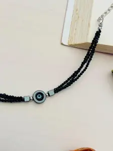 ABDESIGNS Silver-Plated Beaded Brass Evil Eye Wraparound Bracelet