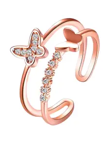 KARISHMA KREATIONS Set Of 2 Rose Gold-Plated Cubic Zirconia-Studded Adjustable Finger Rings