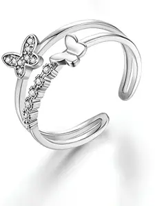KARISHMA KREATIONS Silver-Plated CZ-Studded Adjustable Finger Rings