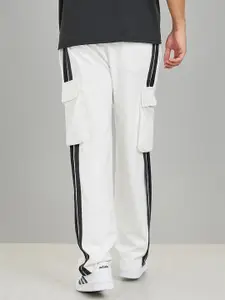 Styli White Men Relaxed Fit Side Striped Oversized Cargo Terry Track Pant