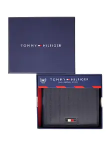 Tommy Hilfiger Men Typography Printed Leather Two Fold Wallet