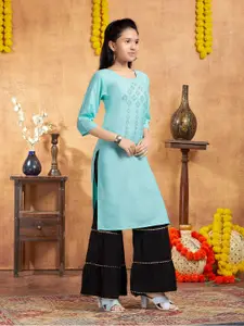 Aarika Girls Geometric Round Neck Sequins Cotton A-Line Kurta