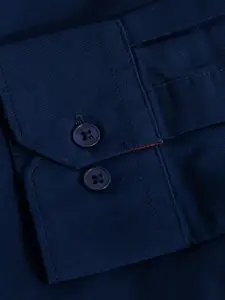 Snitch Blue Classic Slim Fit Colourblocked Cotton Casual Shirt