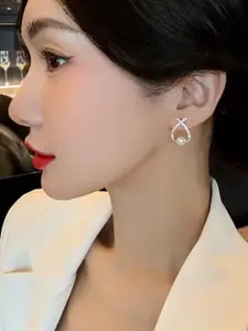 VAGHBHATT Gold Plated Cubic Zirconia & Pearl Geometric Stud Earrings