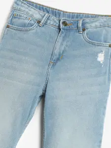 LilPicks Girls Jean Straight Fit Mildly Distressed Light Fade Cotton Jeans